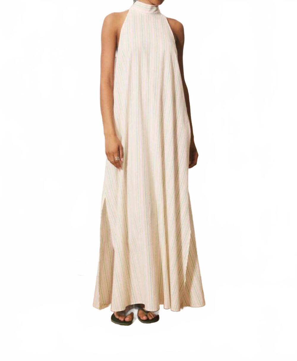 NEW FRNCH giuseppina high-neck maxi dress in cream/multi stripe